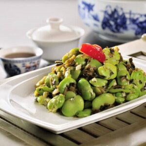 Stir fried pickled mustard with broad beans
